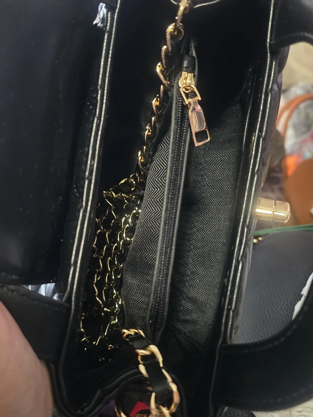 Quilted Top-Handle Bag in Black with Gold Hardware